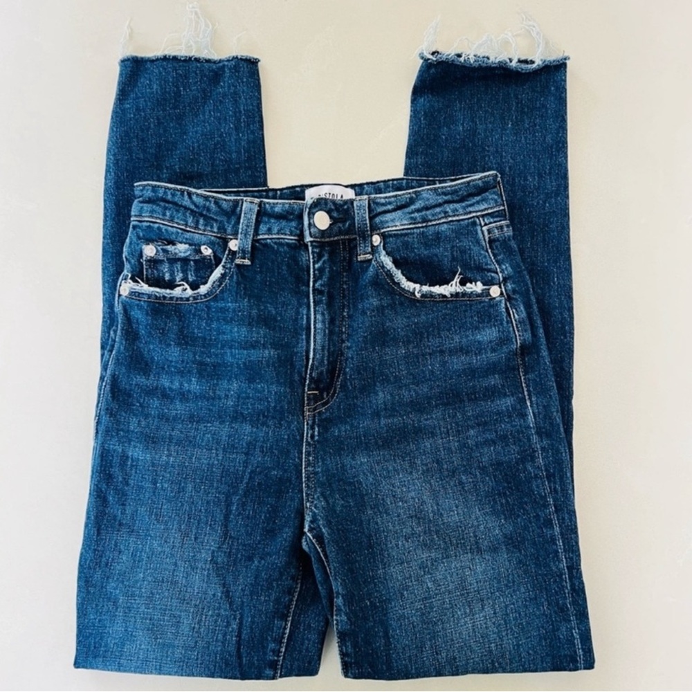 pistola Dark Blue High-Rise Skinny Jeans with Frayed Hem